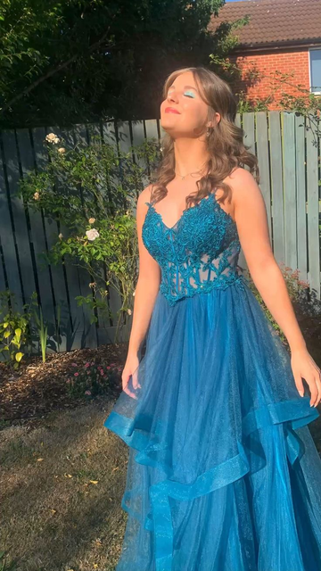 Beautiful Applique Tulle Prom Dress Elegant Evening Dress HZ1023